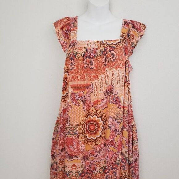 Knox Rose Floral Maxi Dress Orange Small Boho Maximalist Beachy Flowy Casual - Picture 2 of 10